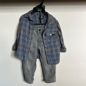 18 month Volcom button down shirt and matching grey jeans